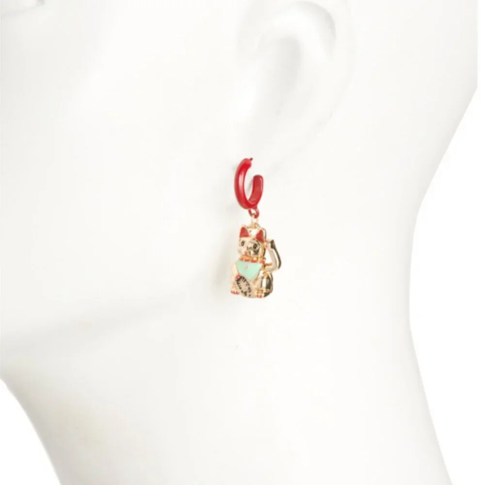 Betsey Johnson Lucky Cat earrings with waving arm NWT